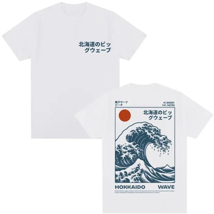 T-shirt unisexes Hokkaido vague graphique Harajuku mode vintage pour hommes et femmes, style casual, couleurs vives, design unique, pour toutes les saisons