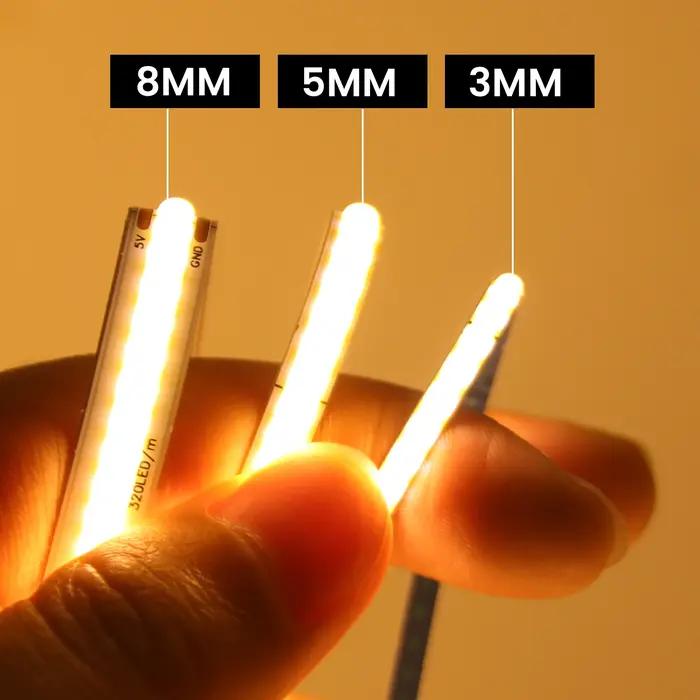 Bande lumineuse LED COB 3MM 5MM 8MM, 5V 12V, 320 diodes/M, 3000K 4000K 6000K, ruban Flexible haute d
