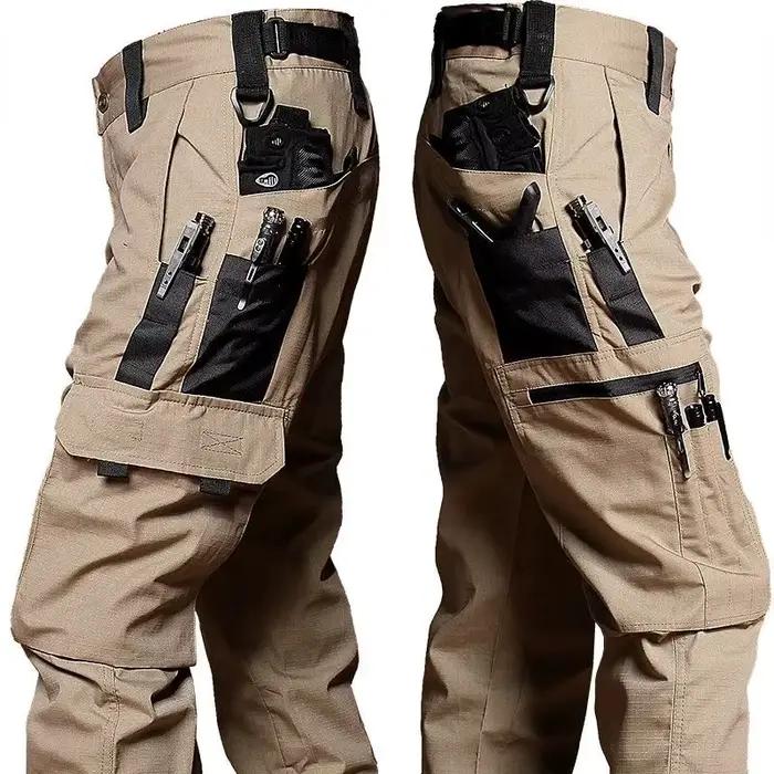 Pantalon cargo camouflage noir imperméable ripstop - Multi-poches pour chasse pêche travail extérieur