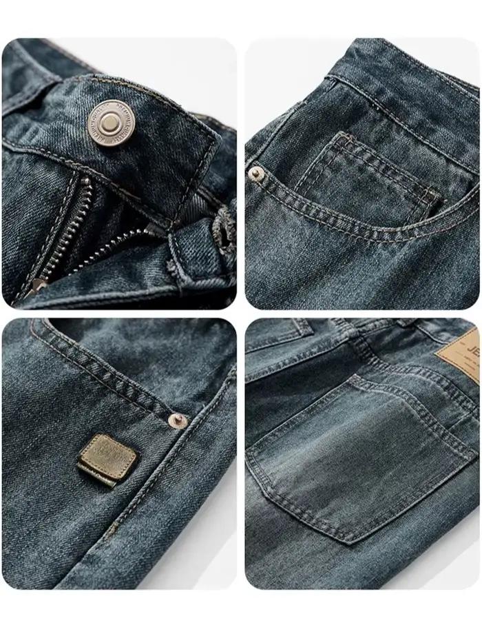 Jeans droits rétro américains printemps-automne, streetwear pour hommes, mode coréenne, pantalon en