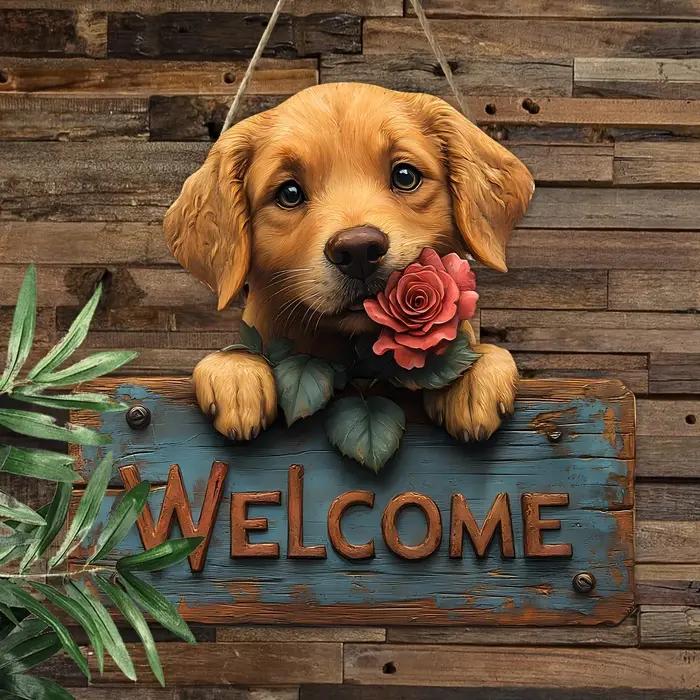 Panneau de bienvenue pour chien en bois plat 2D de 25 cm