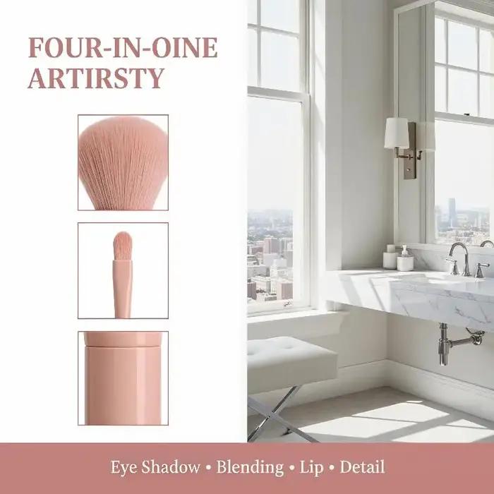 Ensemble de pinceaux télescopiques 4 en 1 pour voyageurs et mode de vie actif en plastique avec poignées colorées pour maquillage facile et élégant