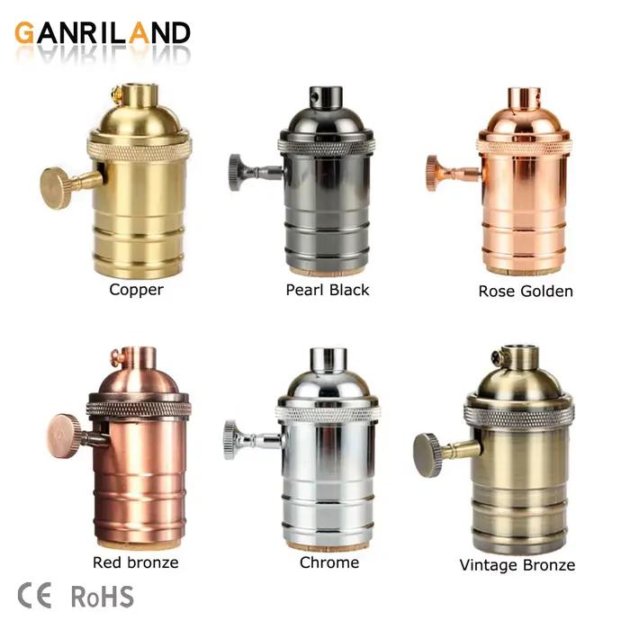 GANRILAND Culot de lampe E27 en cuivre, support de lampe DIY avec interrupteur, douille Edison vinta