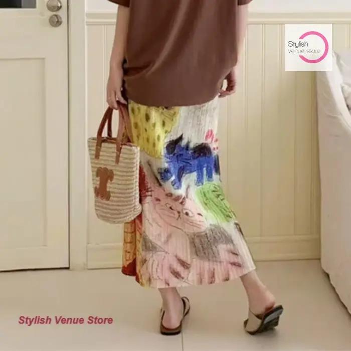 Jupe plissée imprimée Issey Miyake haut de gamme de style japonais pour femme, niche d'été, slim, haut sens, nouvelle jupe chaton.