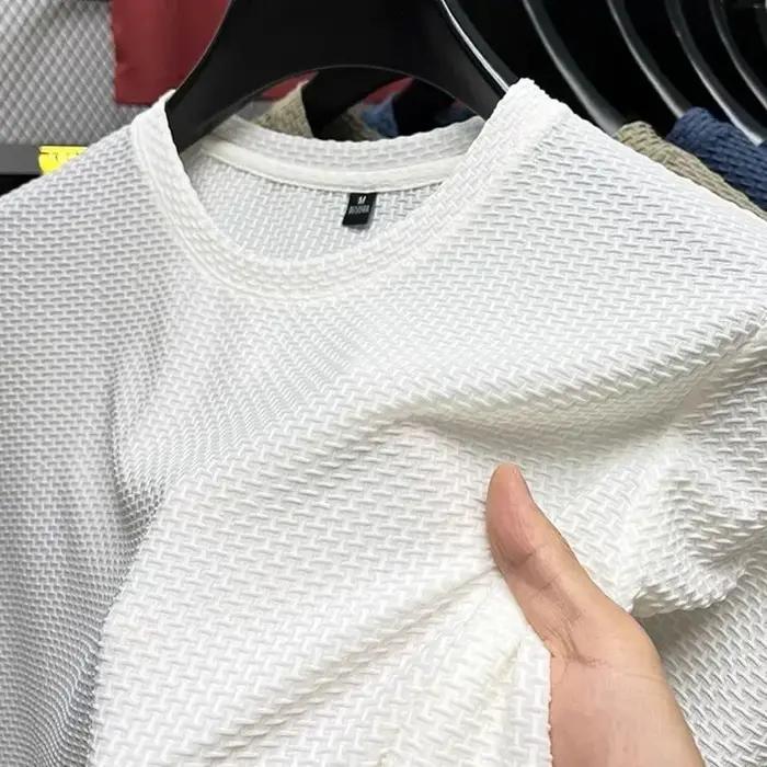 T-shirt à manches courtes en maille de bambou pour hommes, décontracté, léger, respirant et sans plis, idéal pour l'été et les occasions quotidiennes