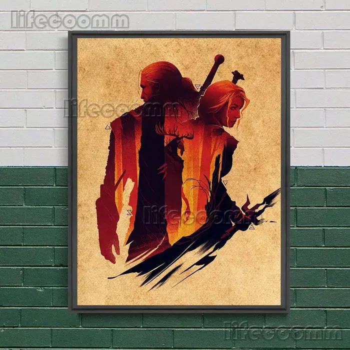 Toile d'art mural chasseur de sorcières abstraite pour décoration de maison sorcellerie et magie sans cadre