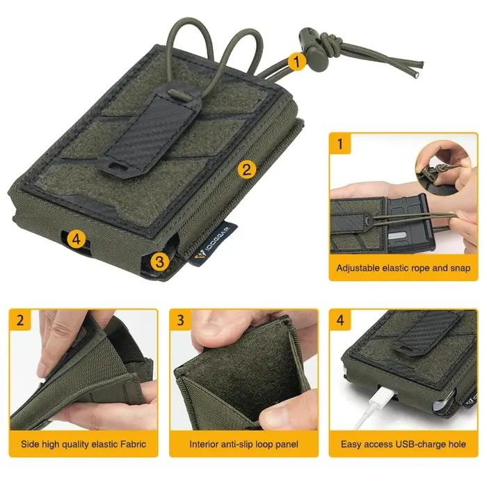 Pochette téléphone tactique IDOGEAR avec port de charge - Porte-magazine MOLLE ajustable 3588
