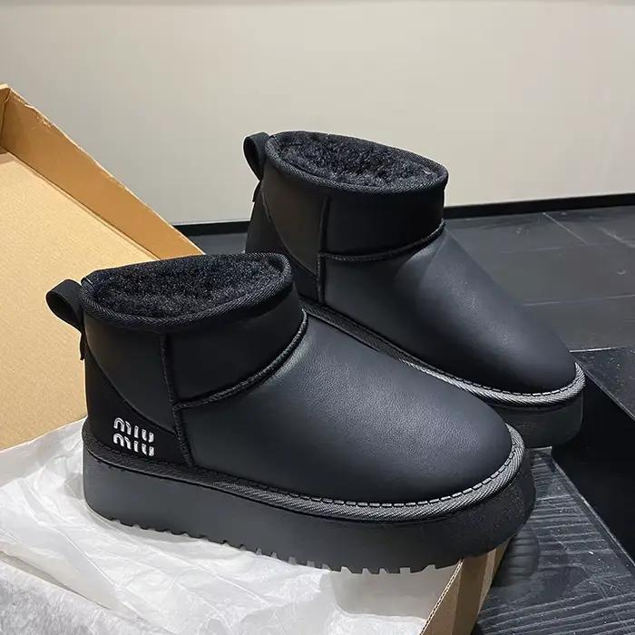 Bottes de neige à semelles épaisses pour femmes, chaussures d'hiver imperméables à Tube court en cot