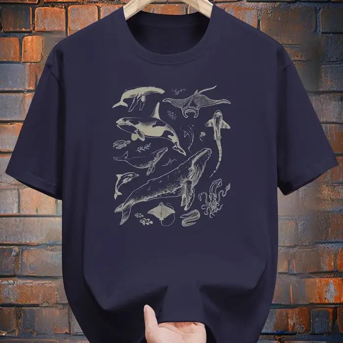 T-shirt requin baleine homme en coton polyester pour homme style décontracté océan marin océan bleu aventures quotidiennes et vacances