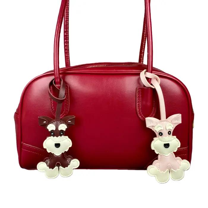 Breloque de sac en cuir PU pour chien Schnauzer, 6 couleurs disponibles, joli porte-clés et accessoire de sac pour chiot en forme d'animal de compagnie