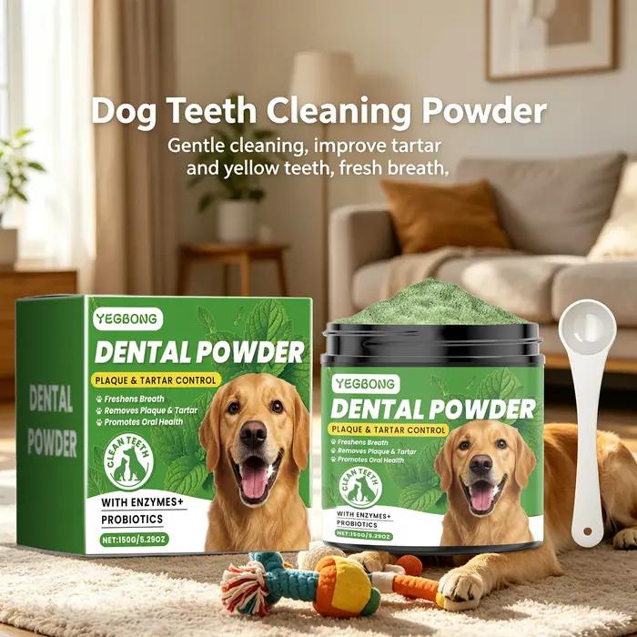 Poudre dentaire pour chiens YEGBONG 150g avec enzymes et probiotiques pour contrôle de plaque et tartre, rafraîchissement naturel de l'haleine, soins bucco-dentaires quotidiens et cadeau idéal pour animaux de compagnie occasions spéciales