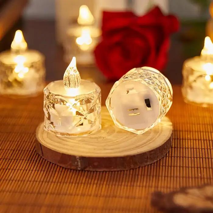 Bougie LED sans flamme, bougie en cristal, coque transparente, lampe de nuit électronique, fête de r