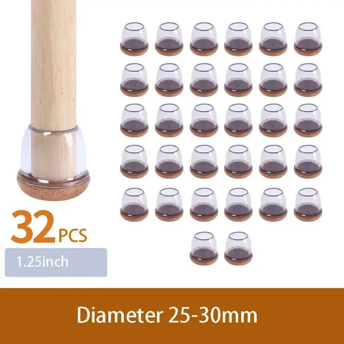 Capuchons de protection antidérapants pour pieds de meubles en TPE avec feutre, 32 pièces pour chaises et tables, variété de couleurs pour protection sol et meubles