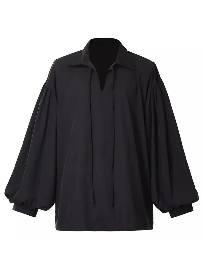 Chemise pirate rétro médiévale à col en V pour hommes – Beige, coupe ample avec manches tombantes, h