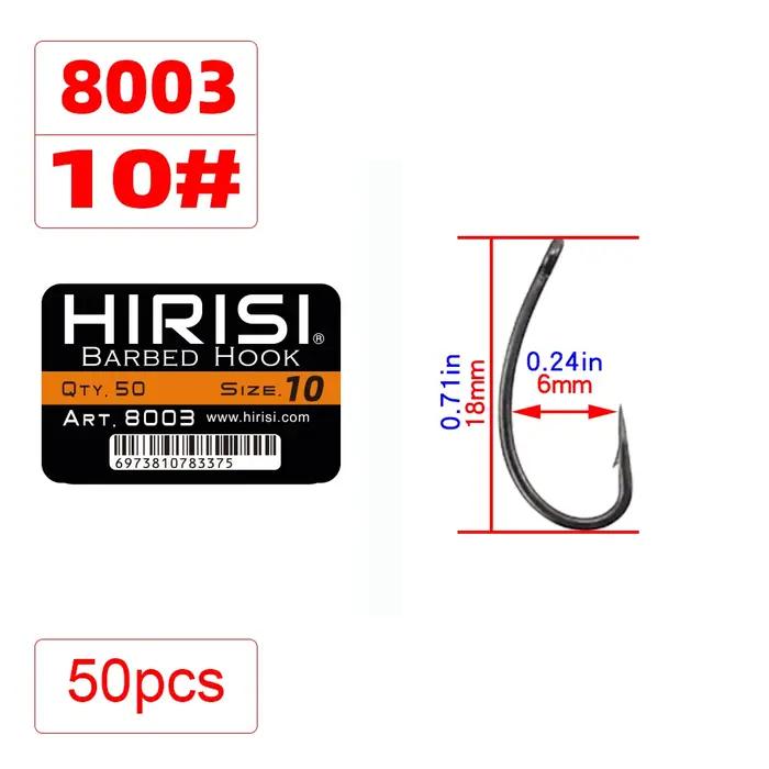 Hirisi 50pcs Hameçons Barbelé Revêtement en Acier Inoxydable à Haute Teneur en Carbone dans une Boîte 8003 Accessoire