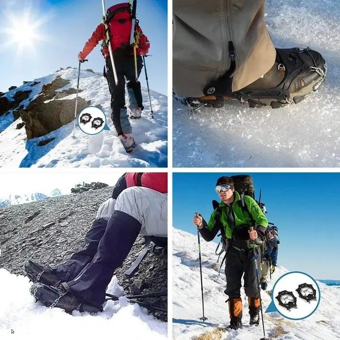 Crampons à pince 19 pointes en silicone pour randonnée, escalade, marche et activité hivernale sur neige et glace