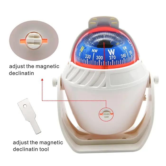 Boussole nautique étanche, boussole pivotante pour bateau marin, avec veilleuse électronique LED pour le positionnement de la Navigation Marine