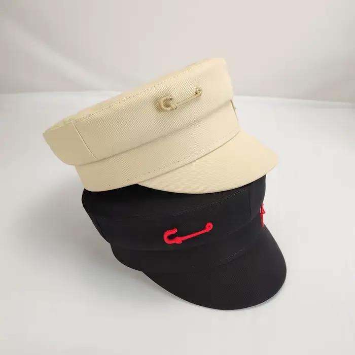 Casquettes gavroche en coton pour femmes, chapeau plat Militray, streetwear bleu marine, béret Lady