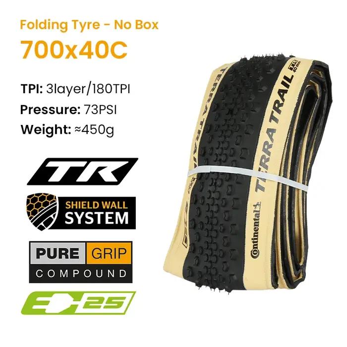 Pneu de vélo de route Continental Terra Trail 700x40C 45 50C Tubeless Ready Noir/Crème/Marron 3/180 TPI