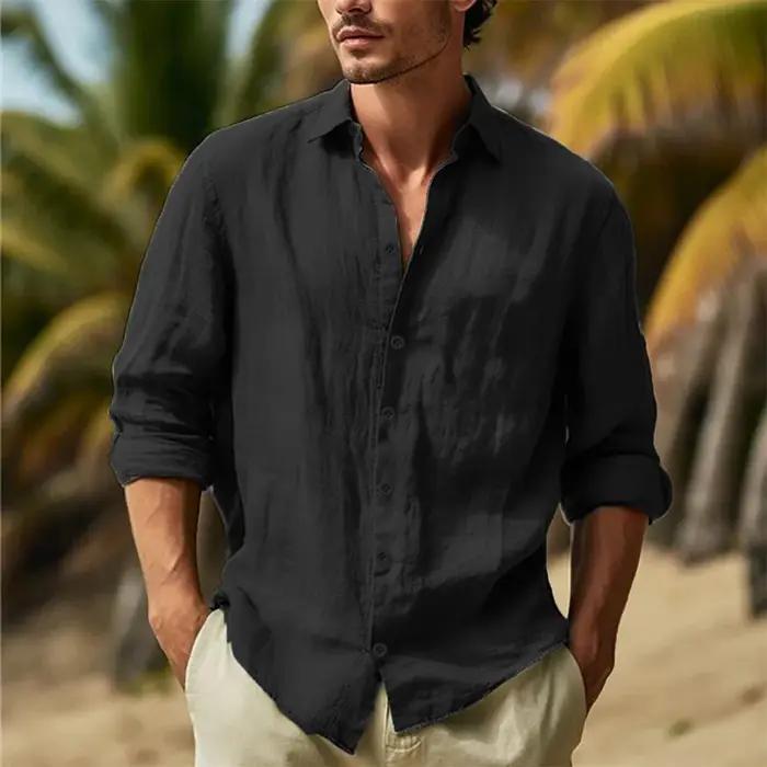 Chemises en coton et lin pour hommes col rabattu style hawaïen léger et respirant pour homme printemps été occasions quotidiennes et spéciales