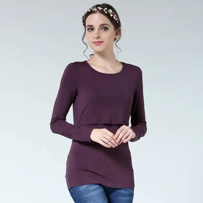 Haut d'allaitement Emotion Moms en modal et élasthanne pour femmes enceintes, élégant et pratique pour allaiter, adapté aux saisons automnales et printanières, offerte pour femmes enceintes et nouvelles mamans