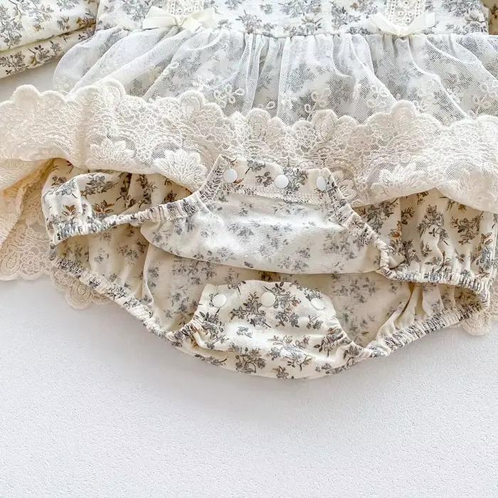 Body + chapeau pour nouveau-né fille, en coton imprimé, couture en dentelle, combinaison pour bébé f