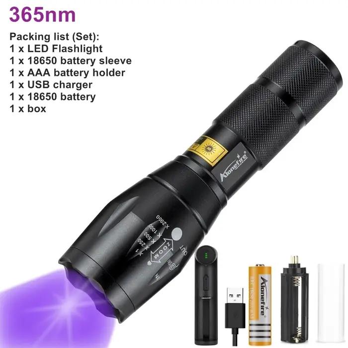 Zoom UV lampe de poche LED 365nm 395nm marqueur d'encre Invisible chat chien Urine Tinea Minier argent Scorpion Fluoresc