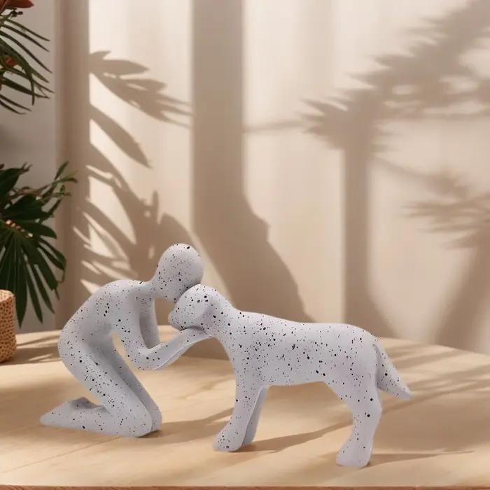 1 statue créative en résine pour chiens et propriétaires - Art de bureau sur le thème familial perso