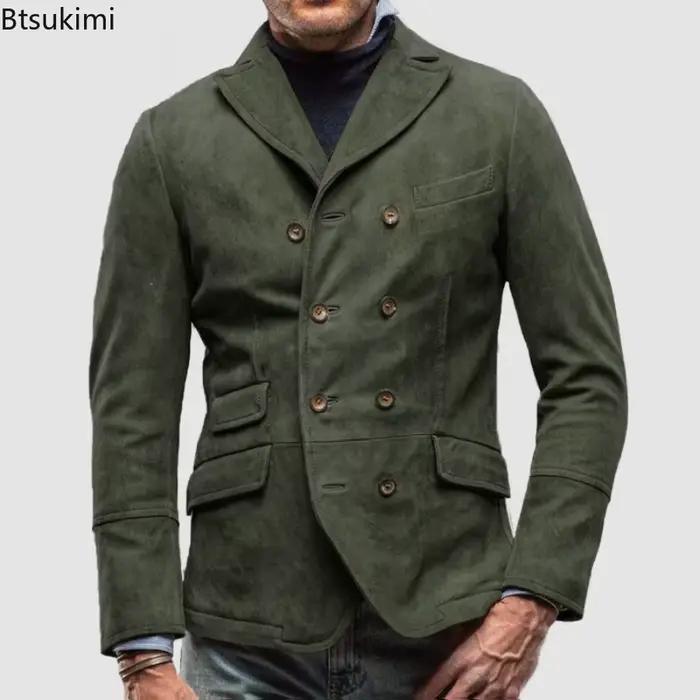 Nouveaux vêtements pour hommes Vintage décontracté hommes costume vestes mode Double boutonnage solide Slim Fit manteaux printemps automne messieurs vestes