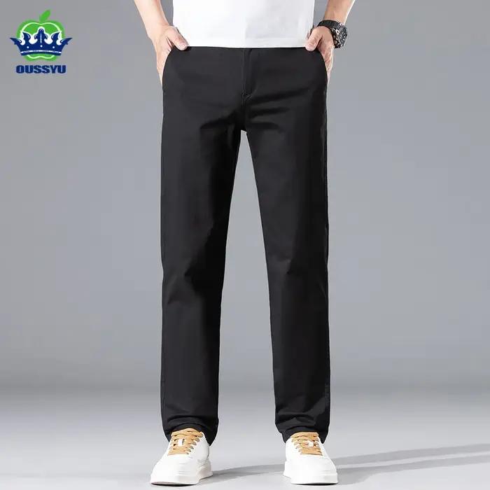 Pantalon Chino Homme Printemps-Été en Coton (97%) Coupe Droite Couleur Unie Kaki – Style Décontracté et Habillé – Taille 38