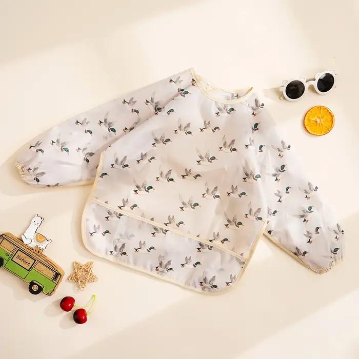 Bavoirs à manches longues imperméables pour enfants 1-3 ans avec motifs animaux de compagnie et douze couleurs disponibles pour protéger et décorer les repas de bébé