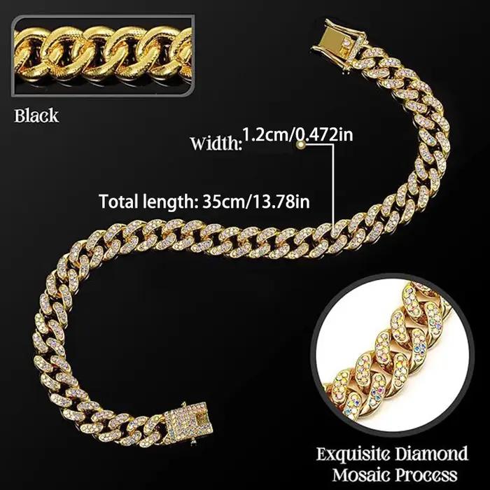 Laisse en chaîne métallique ornée de collier cubain en diamant artificiel pour chien et chat toutes étapes de vie sécurité élégance cadeau occasionnels