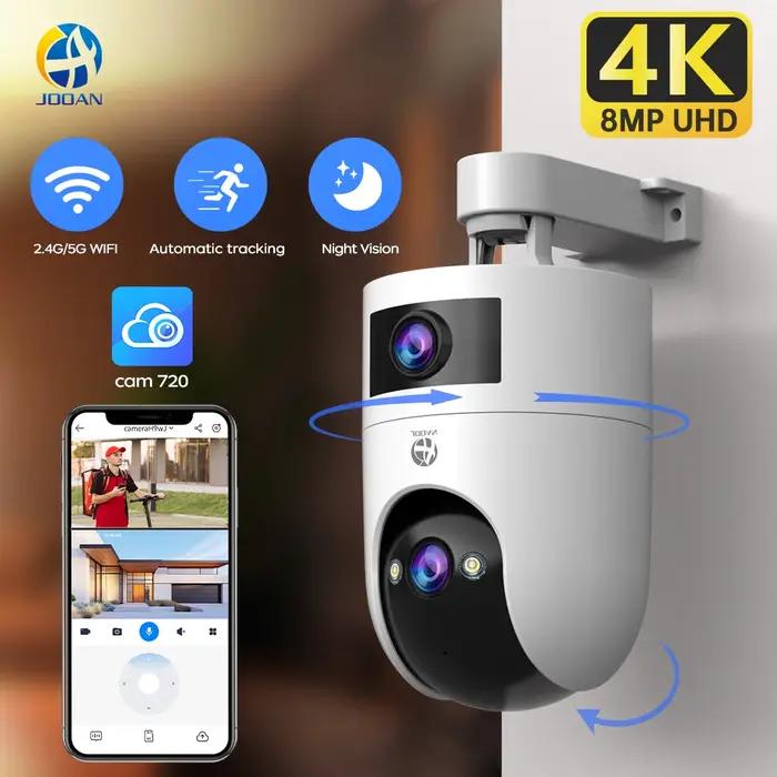 Caméra surveillance 4K 8MP double objectif double écran WiFi extérieure PTZ tracking IA CCTV audio vidéo