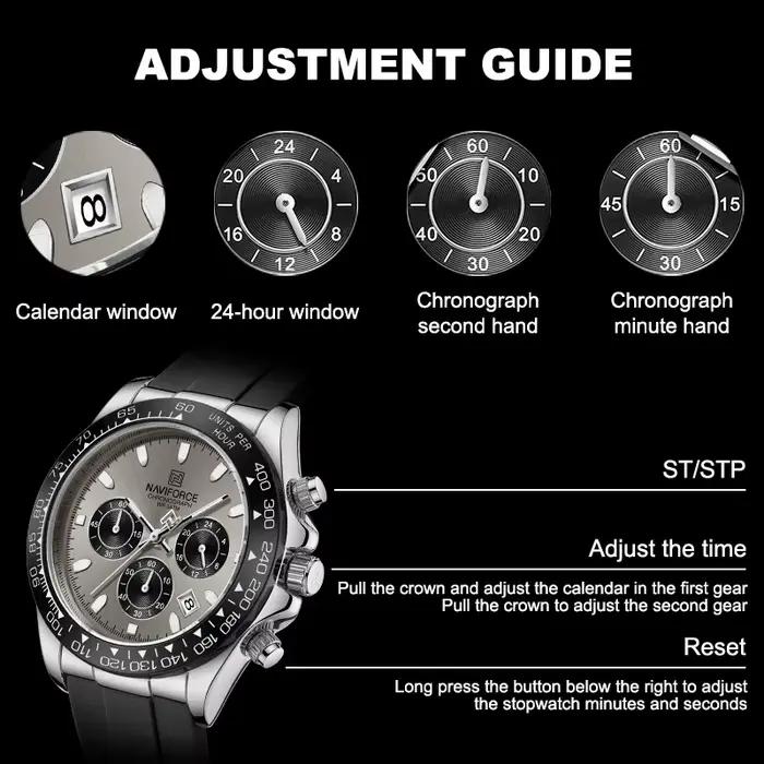 Montre homme NAVIFORCE sport décontractée étanche - Chronographe quartz bracelet silicone lumineux relogio masculino