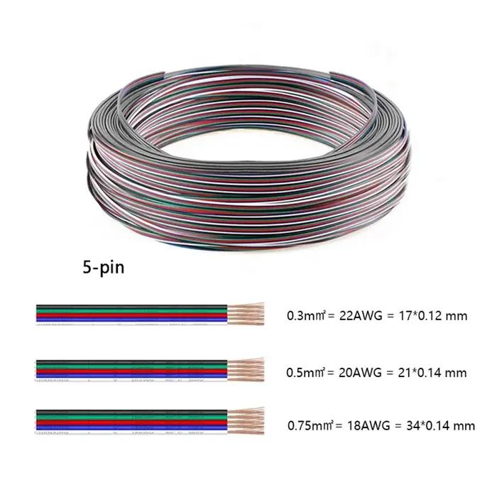Câble de connecteur Led RGB 5M-100M, 22/20/18awg 2/3/4/5/6 broches, fil d'extension électrique pour