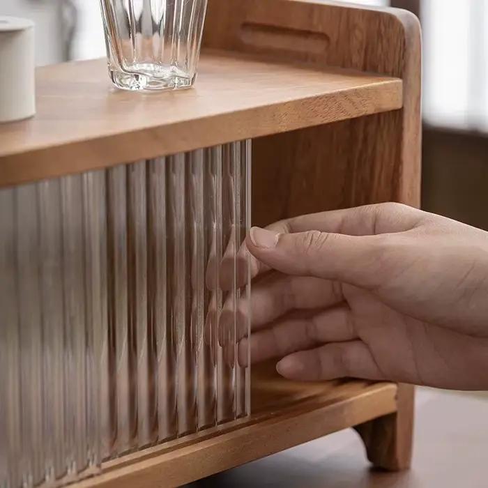 Changhong – support à tasses de bureau en noyer, service à thé avec porte coulissante, petit support