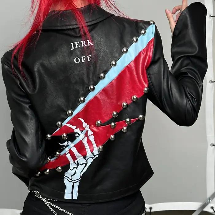 "Rock Music Player"-Veste en cuir avec panneau imprimé