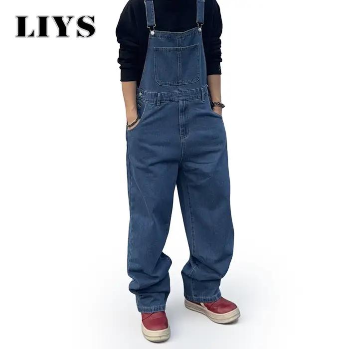 Salopette pour hommes Denim bretelles Simple Baggy jean hommes rue décontracté solide taille moyenne