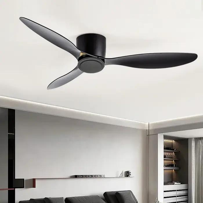 Ventilateur de plafond simple sans lumière avec télécommande, sol bas moderne, moteur CC, noir et bl