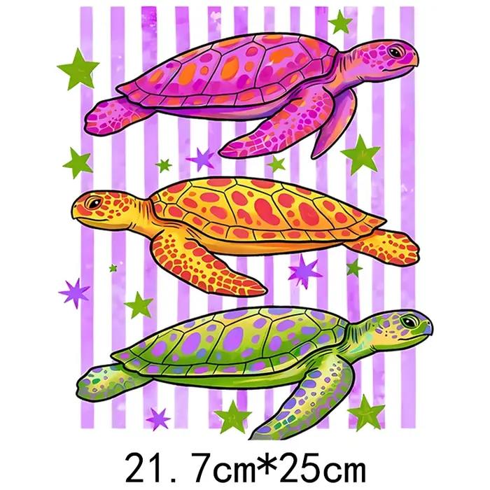 Vêtements DTF colorés avec motif tortue de mer, impression par transfert thermique, sac en toile DIY
