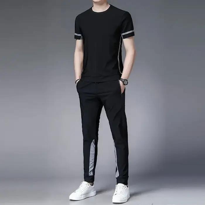 Ensemble t-shirt et pantalon original pour homme, style décontracté, élégant, adapté pour les activités de plein air, printemps et été, XXL et XXXL disponibles, gris et noir