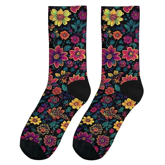 Chaussettes chasse vintage motifs floraux - Bas élastiques respirants pour hommes - Cadeau chasseur original