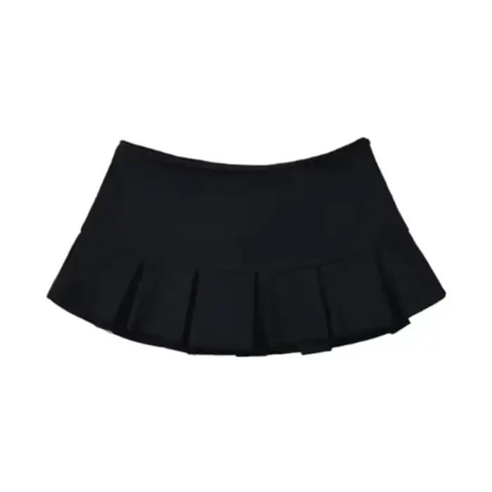 Mooyufon tissu Y2K Mini jupe femmes taille basse large plissé gris clair Sexy Vintage a-ligne