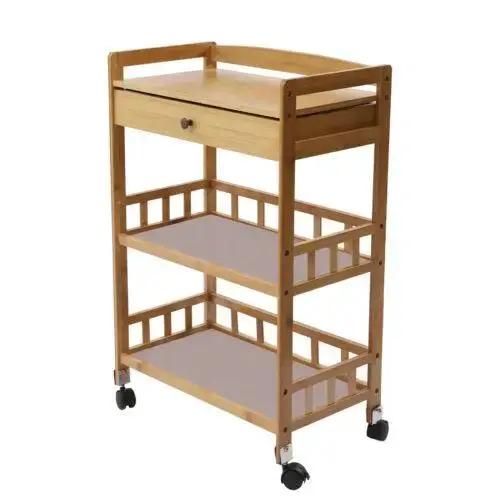 Chariot de Cuisine Roulant en Bambou avec Support de Rangement, Étagères à 3 Niveaux, Organisateur,