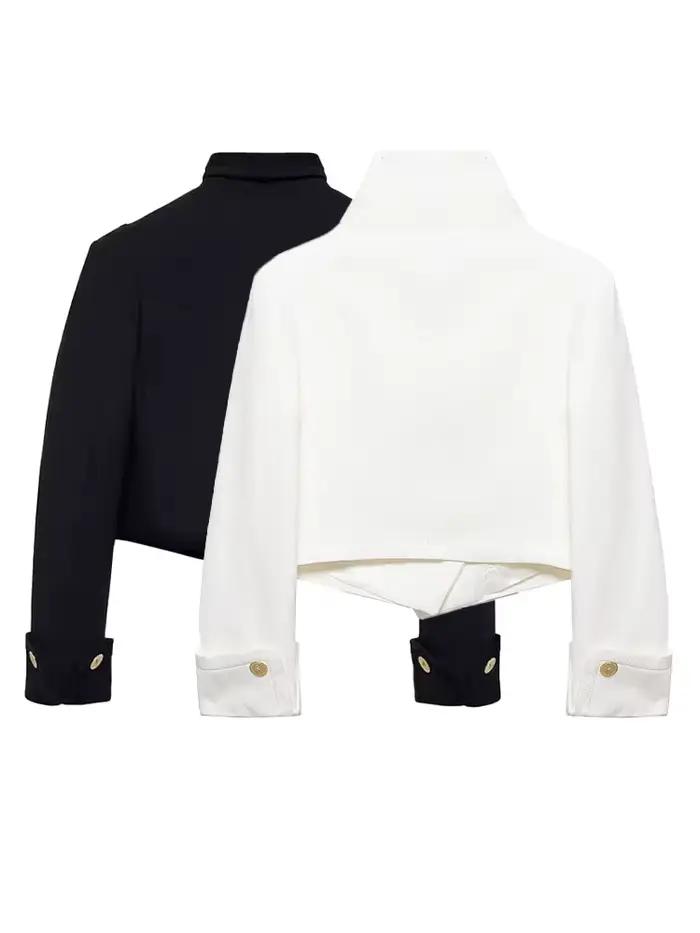 HH Femme 2026 Nouvelle Mode Manteau Court Uni à Col Montant et Double Boutonnage, Chic Vintage avec