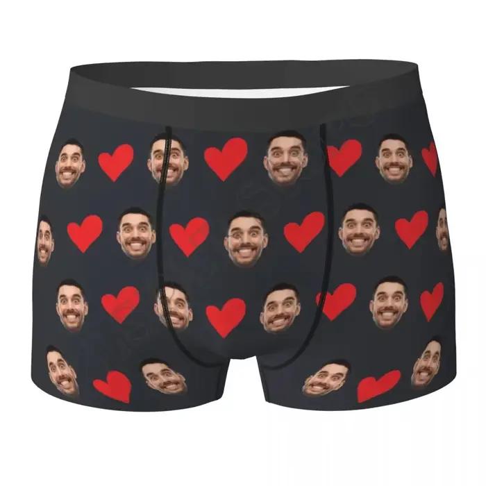 Boxer Personnalisé en Forme de Cœur avec Photo de Visage Pour Homme Occasions Spéciales Cadeau d'Anniversaire ou Fête des Pères