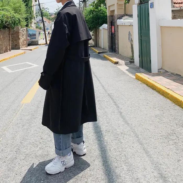 Style coréen printemps Trench manteau homme Streetwear coupe-vent Trenchcoat hommes solide affaires