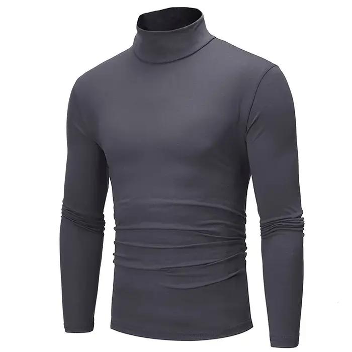 1/2 pièces automne hiver hommes col haut T-shirt coupe ajustée mode haute élastique à manches longue