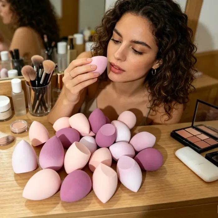 Éponge de Maquillage Caoutchouc Sans Latex Polyvalente Pour Toutes Les Peaux Occasions Spéciales Blanc Bleu Orange
