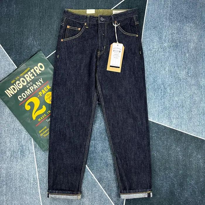 Jean Denim Rouge à Lisière pour Homme, Pantalon en Coton Indigo Brut, Lourd, Désillé, Mode Jeune Hom